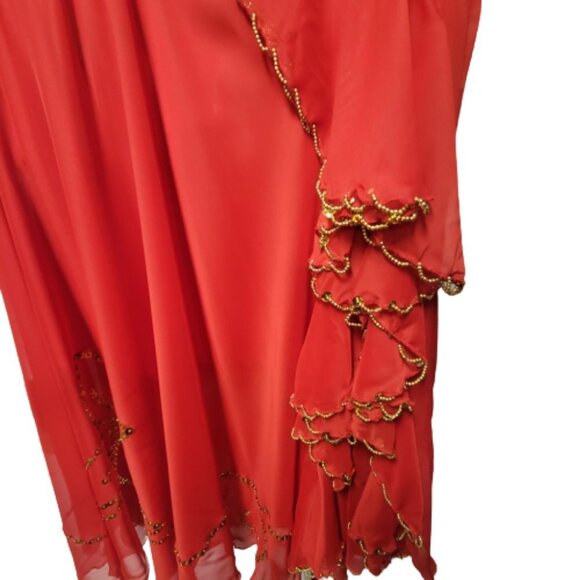 Frilly Red Flare Skirt Party Skirt Sequin Beaded Skirt Christmas Party Wear -NEW - Picture 3 of 5